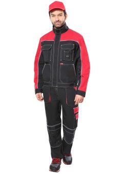 Куртка СИРИУС-АГАТ черный с красным, ВО отделка, 260 г/м2, 65%ПЭ, 35%ХБ