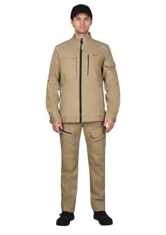 Куртка СИРИУС-ДЕКСТЕР песочная с черной отделкой, стрейч с ВО 250 г/м2, 98% ХБ, 2% ЭЛ