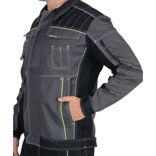 Куртка мужская рабочая летняя "Сириус-Престиж" короткая, цвет тёмно-серый с лимонным кантом