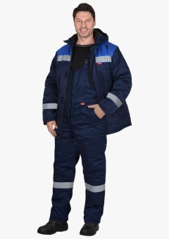 Костюм зимний мужской Сириус-Рост-Норд-2 куртка, полукомбинезон, тёмно-синий с васильковым и СОП