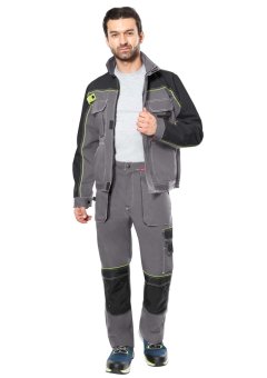 Костюм СИРИУС-АГАТ куртка, брюки, серый с черным, 260 г/м2, 65% ПЭ, 35% ХБ