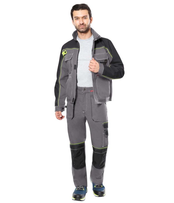 Костюм СИРИУС-АГАТ куртка, брюки, серый с черным, 260 г/м2, 65% ПЭ, 35% ХБ