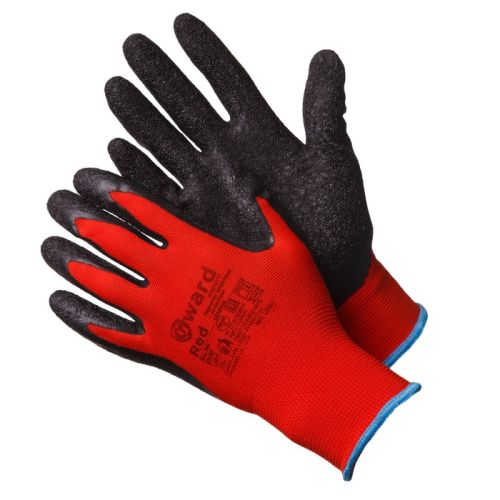 Gward Red красные нейлоновые перчатки с чёрным текстурированным латексом