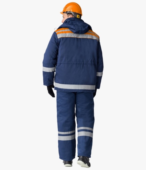 Костюм зимний Горизонт-Люкс (тк. Смесовая, 210 гр/м2) брюки, тёмно-синий, оранжевый