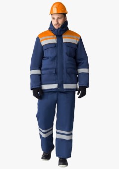 Костюм зимний Горизонт-Люкс (тк. Смесовая, 210 гр/м2) брюки, тёмно-синий, оранжевый