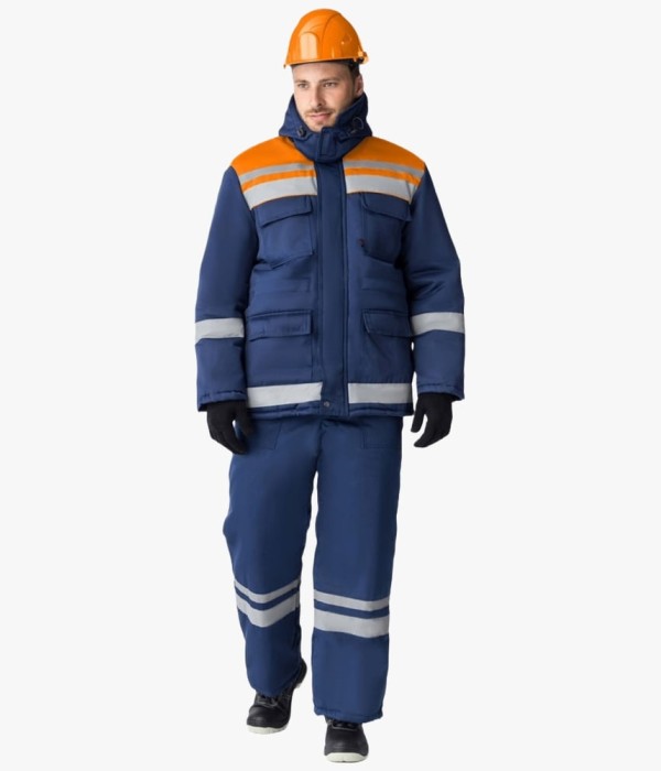 Костюм зимний Горизонт-Люкс (тк. Смесовая, 210 гр/м2) брюки, тёмно-синий, оранжевый
