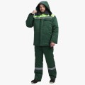 Костюм зимний мужской на пуговицах Квайл-1 СОП (тк.Смесовая,210) брюки, тёмно-зелёный, лимонный