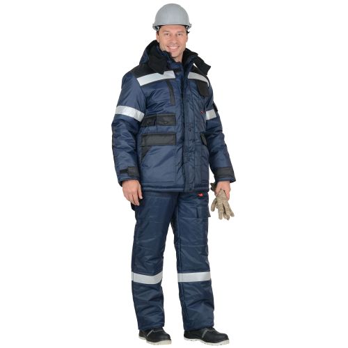 Костюм мужской утеплённый "Сириус-Беркут", куртка с капюшоном, полукомбинезон, цвет синий с чёрным и СОП 50 мм, ткань Оксфорд