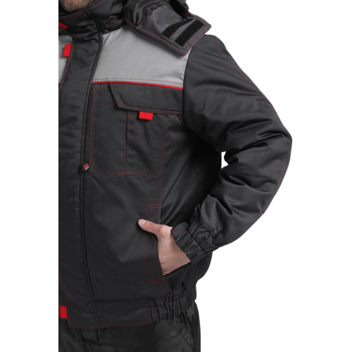 Куртка зимняя укороченная Флофт Премиум (тк.Смесовая,240), т.серый/св.серый/красный