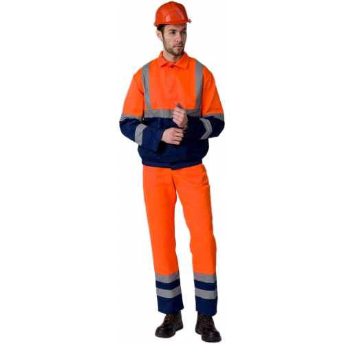 Костюм для дорожника с укороченной курткой (тк.Смесовая,210) п/к, оранжевый/т.синий Костюм для дорожника с укороченной курткой (тк.Смесовая,210) п/к, оранжевый/т.синий