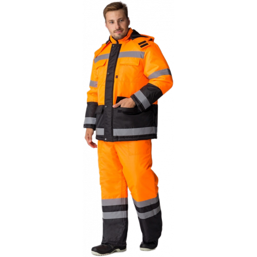 Костюм зимний для дорожника (тк.Оксфорд) брюки, оранжевый/черный Костюм зимний для дорожника (тк.Оксфорд) брюки, оранжевый/черный