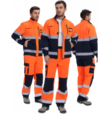 Костюм сигнальный PROFLINE ProfLineSpecialist-1 (тк.Смесовая МВО,240) брюки, оранжевый/т.синий Костюм сигнальный PROFLINE ProfLineSpecialist-1 (тк.Смесовая МВО,240) брюки, оранжевый/т.синий