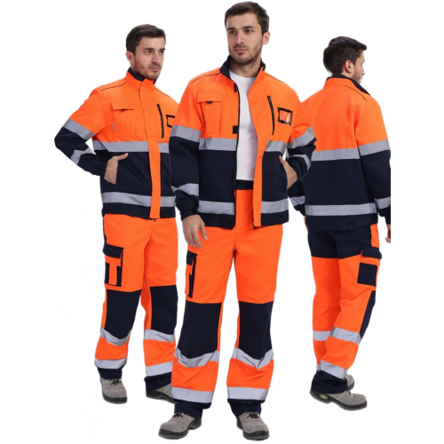 Костюм сигнальный PROFLINE ProfLineSpecialist-1 (тк.Смесовая МВО,240) брюки, оранжевый/т.синий Костюм сигнальный PROFLINE ProfLineSpecialist-1 (тк.Смесовая МВО,240) брюки, оранжевый/т.синий