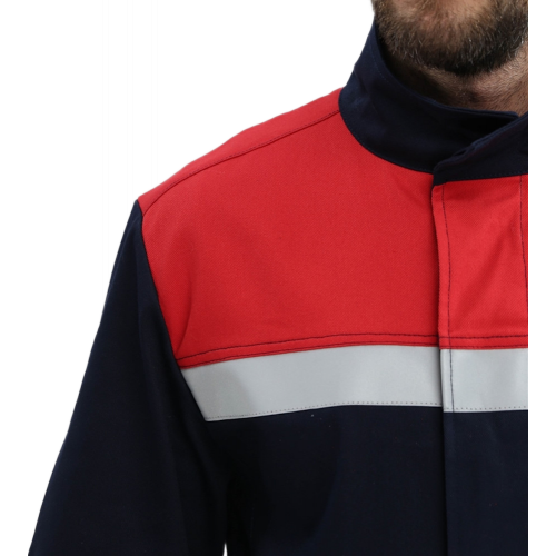 Костюм сварщика Велд-СОП 1 кл.защиты (тк.Хлопок-ОП,350) брюки, т.синий/красный