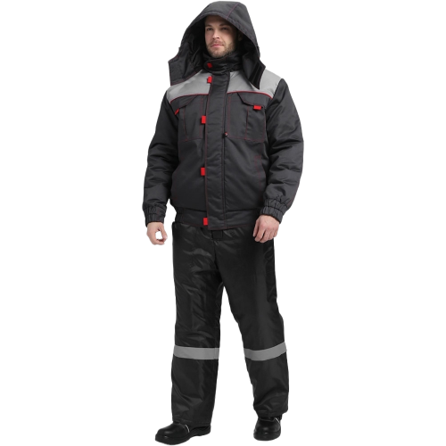 Куртка зимняя укороченная Флофт Премиум (тк.Смесовая,240), т.серый/св.серый/красный