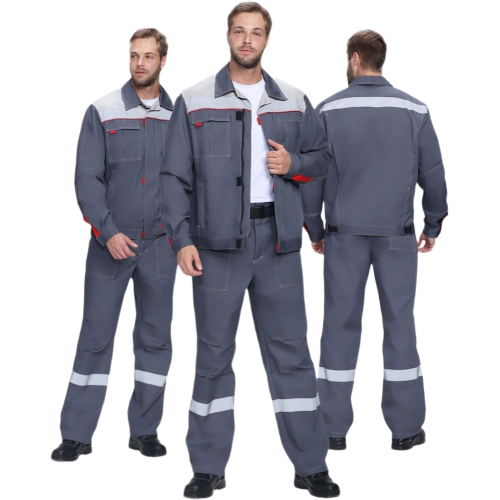 Костюм Флофт-1 Премиум СОП У. (тк.Смесовая,240) брюки, т.серый/серый/красный