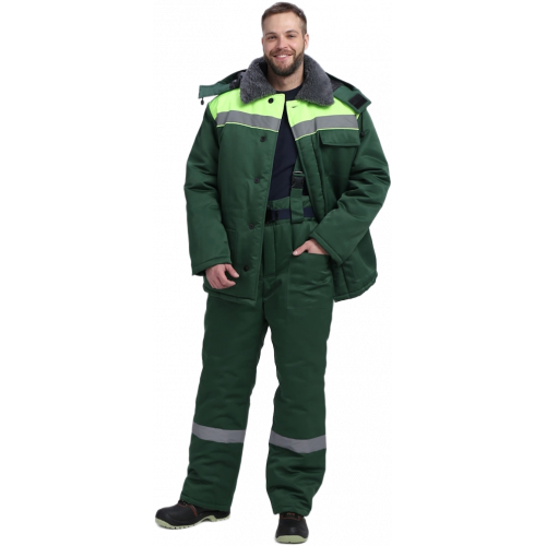 Костюм зимний Труженик-Ультра СОП (тк.Смесовая,210) брюки, т.зеленый/лимонный
