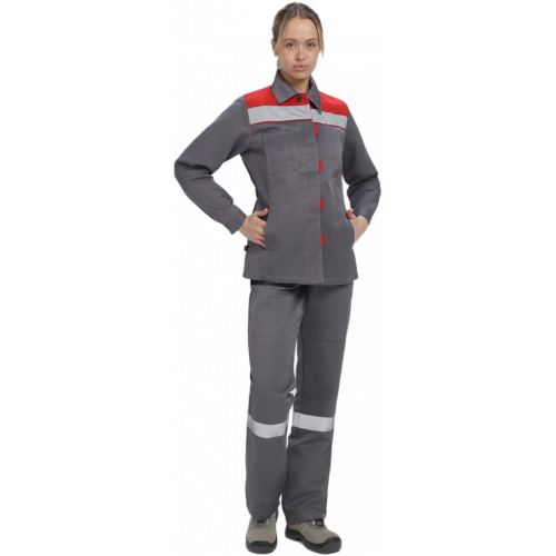 Костюм женский Весна-1 СОП NEW (тк.Смесовая,210) брюки, т.серый/красный Костюм женский Весна-1 СОП NEW (тк.Смесовая,210) брюки, т.серый/красный