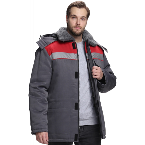 Куртка зимняя для бригадира NEW (тк.Смесовая,210), т.серый/красный Куртка зимняя для бригадира NEW (тк.Смесовая,210), т.серый/красный