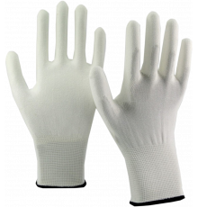 Перчатки нейлоновые с ПУ покрытием ладони, белые Перчатки нейлоновые с ПУ покрытием ладони, белые