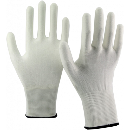Перчатки нейлоновые с ПУ покрытием ладони, белые Перчатки нейлоновые с ПУ покрытием ладони, белые