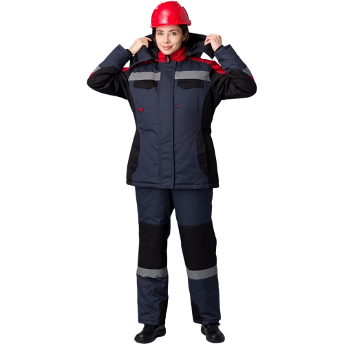 Костюм зимний женский Вектрон-2 СОП У. (тк.Смесовая,240) п/к, черный/красный/серый