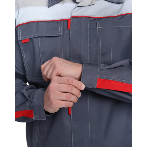 Костюм Флофт-1 Премиум СОП У. (тк.Смесовая,240) брюки, т.серый/серый/красный