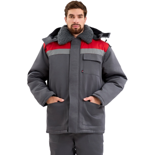 Костюм зимний Труженик-Ультра-2 СОП (тк.Смесовая,210) п/к, т.серый/красный