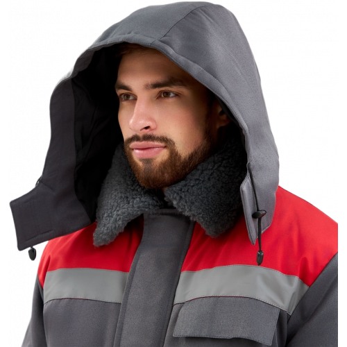 Костюм зимний Труженик-Ультра-1 СОП  (тк.Смесовая,210) брюки, т.серый/красный