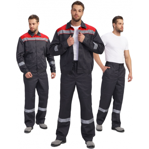 Костюм Лигор-1 Премиум СОП (тк.Смесовая,240) брюки, т.серый/красный Костюм Лигор-1 Премиум СОП (тк.Смесовая,240) брюки, т.серый/красный