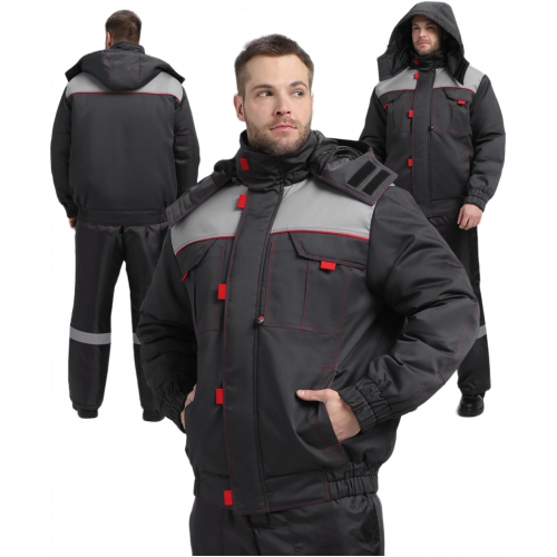 Куртка зимняя укороченная Флофт Премиум (тк.Смесовая,240), т.серый/св.серый/красный