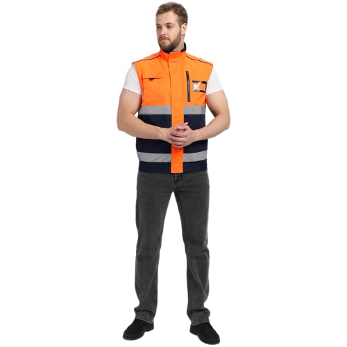 Куртка-трансформер сигнальная ProfLineSpecialist (тк.Смесовая МВО,240), оранжевый/т.синий Куртка-трансформер сигнальная ProfLineSpecialist (тк.Смесовая МВО,240), оранжевый/т.синий