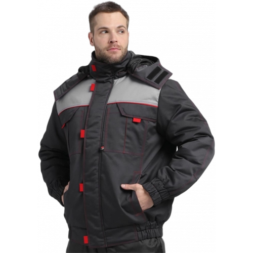 Куртка зимняя укороченная Флофт Премиум (тк.Смесовая,240), т.серый/св.серый/красный