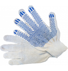 Перчатки х/б 10кл. ЛЮКС с ПВХ ТОЧКА 43-46 гр. 125 текс, белые (10пар)