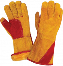 Краги спилковые утепленные (иск.мех) желтые с красным усилением нить Кевлар Краги спилковые утепленные (иск.мех) желтые с красным усилением нить Кевлар