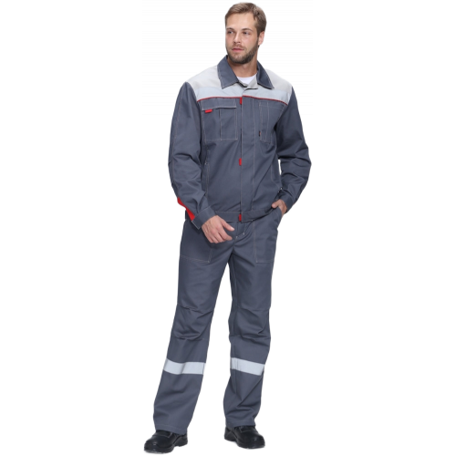 Костюм Флофт-1 Премиум СОП У. (тк.Смесовая,240) брюки, т.серый/серый/красный