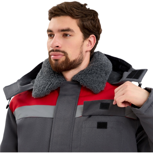 Костюм зимний Труженик-Ультра-2 СОП (тк.Смесовая,210) п/к, т.серый/красный