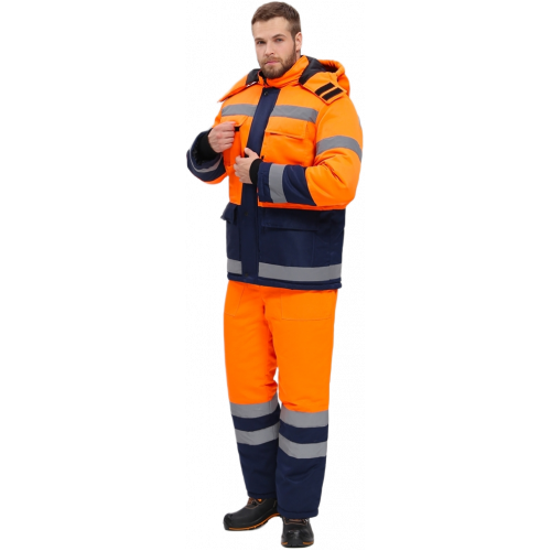 Костюм зимний для дорожника Ультра (тк.Смесовая,210) п/к, оранжевый/т.синий Костюм зимний для дорожника Ультра (тк.Смесовая,210) п/к, оранжевый/т.синий