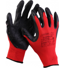 Перчатки нейлоновые с рельефным латексным покрытием, красно-черные Перчатки нейлоновые с рельефным латексным покрытием, красно-черные