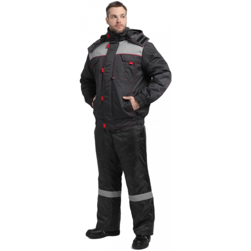 Куртка зимняя укороченная Флофт Премиум (тк.Смесовая,240), т.серый/св.серый/красный