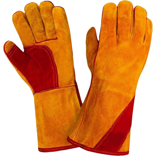 Краги спилковые утепленные (иск.мех) желтые с красным усилением нить Кевлар Краги спилковые утепленные (иск.мех) желтые с красным усилением нить Кевлар