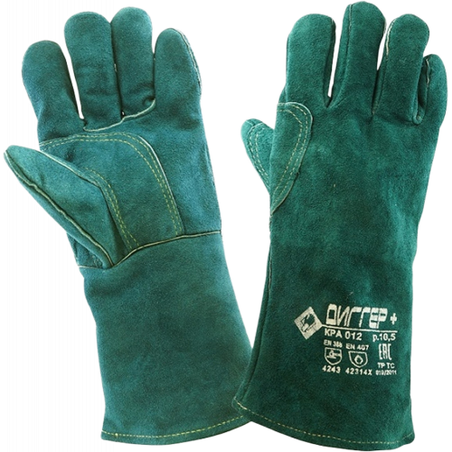 Краги ДИГГЕР+ спилковые зеленые с кевларовой нитью (КРА012)