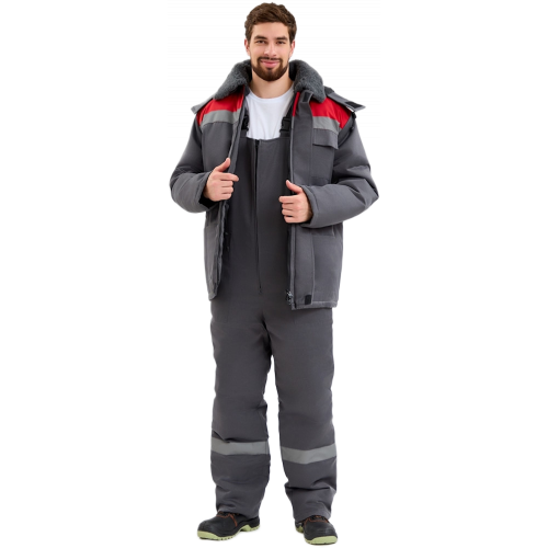 Костюм зимний Труженик-Ультра-2 СОП (тк.Смесовая,210) п/к, т.серый/красный