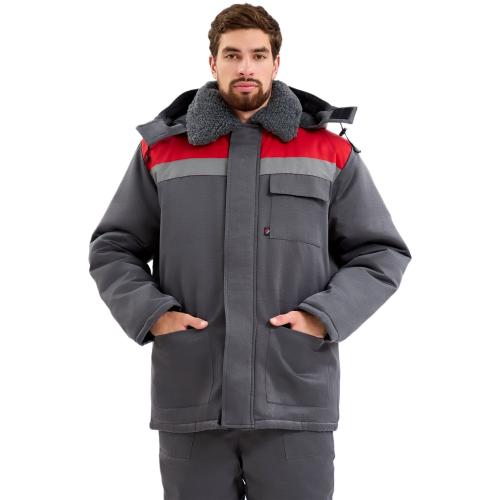 Костюм зимний Труженик-Ультра-1 СОП  (тк.Смесовая,210) брюки, т.серый/красный