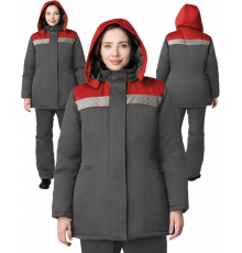 Куртка зимняя женская Кнейд СОП (тк.Смесовая,210), т.серый/красный Куртка зимняя женская Кнейд СОП (тк.Смесовая,210), т.серый/красный