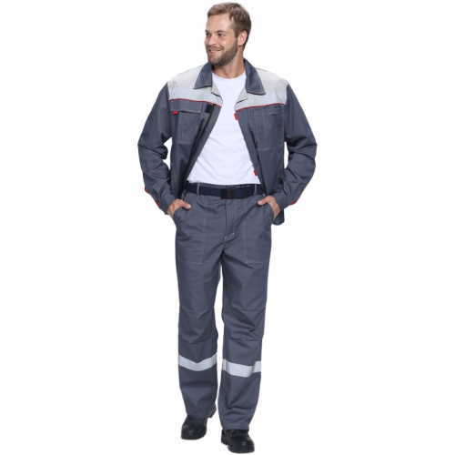 Костюм Флофт-1 Премиум СОП У. (тк.Смесовая,240) брюки, т.серый/серый/красный