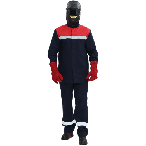 Костюм сварщика Велд-СОП 1 кл.защиты (тк.Хлопок-ОП,350) брюки, т.синий/красный