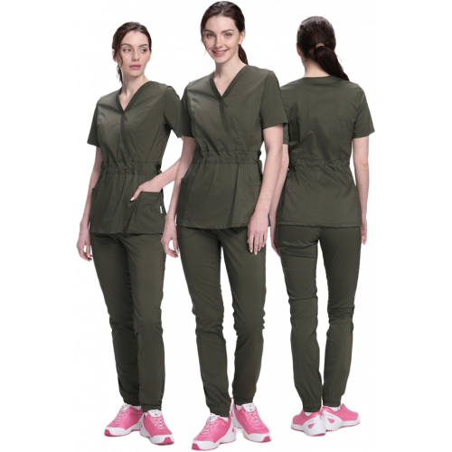 Костюм женский хирургический Модерн-004 (тк.Стрейч,120) MedLine, хаки