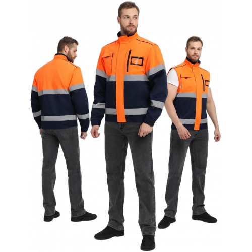 Куртка-трансформер сигнальная ProfLineSpecialist (тк.Смесовая МВО,240), оранжевый/т.синий Куртка-трансформер сигнальная ProfLineSpecialist (тк.Смесовая МВО,240), оранжевый/т.синий