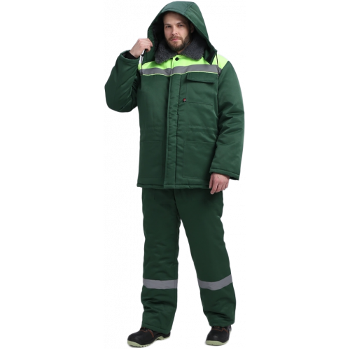 Костюм зимний Труженик-Ультра СОП (тк.Смесовая,210) брюки, т.зеленый/лимонный